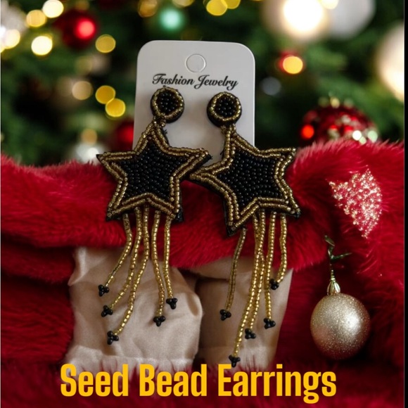 Shoot For The Stars ⭐️ Black Seed Bead Earrings NWT - Picture 1 of 12